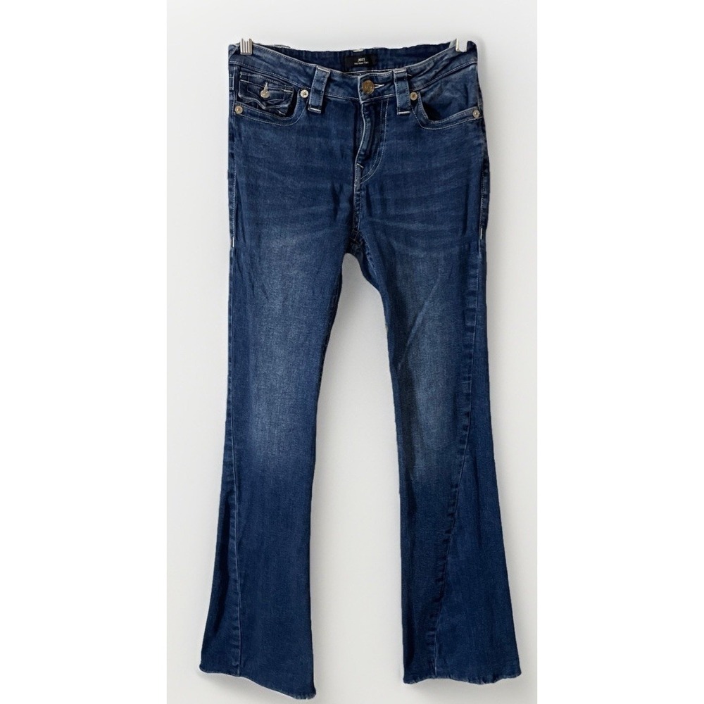 True Religion Joey Twisted Mid Rise Flare Jeans Women's Size 29 Stretch Raw Hem